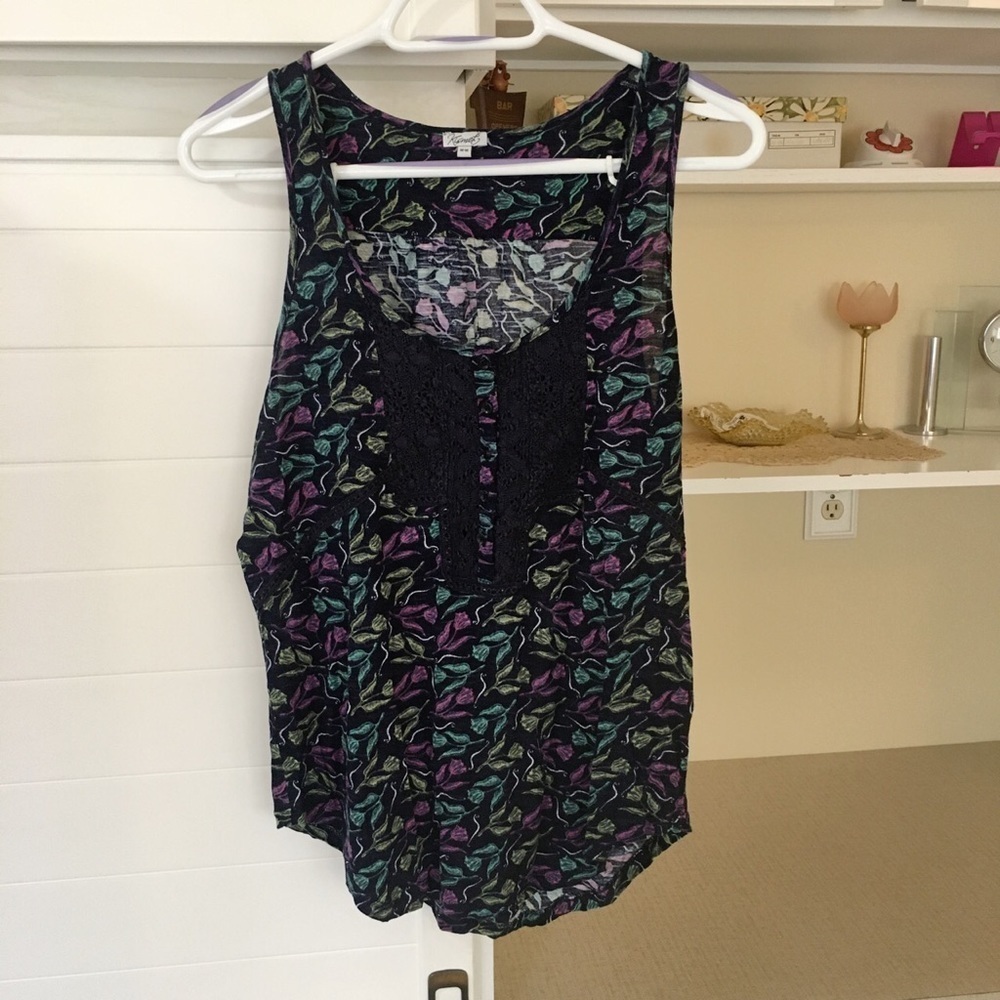 Navy Floral Tank Top